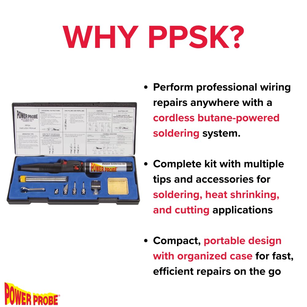 POWER PROBE Butane Soldering Kit (PPSK) [Automotive Diagnostic Car Test Tool, Easy Start Electronic Ignition, Adjustable Flame, with Multiple Tips, Black - Image 3