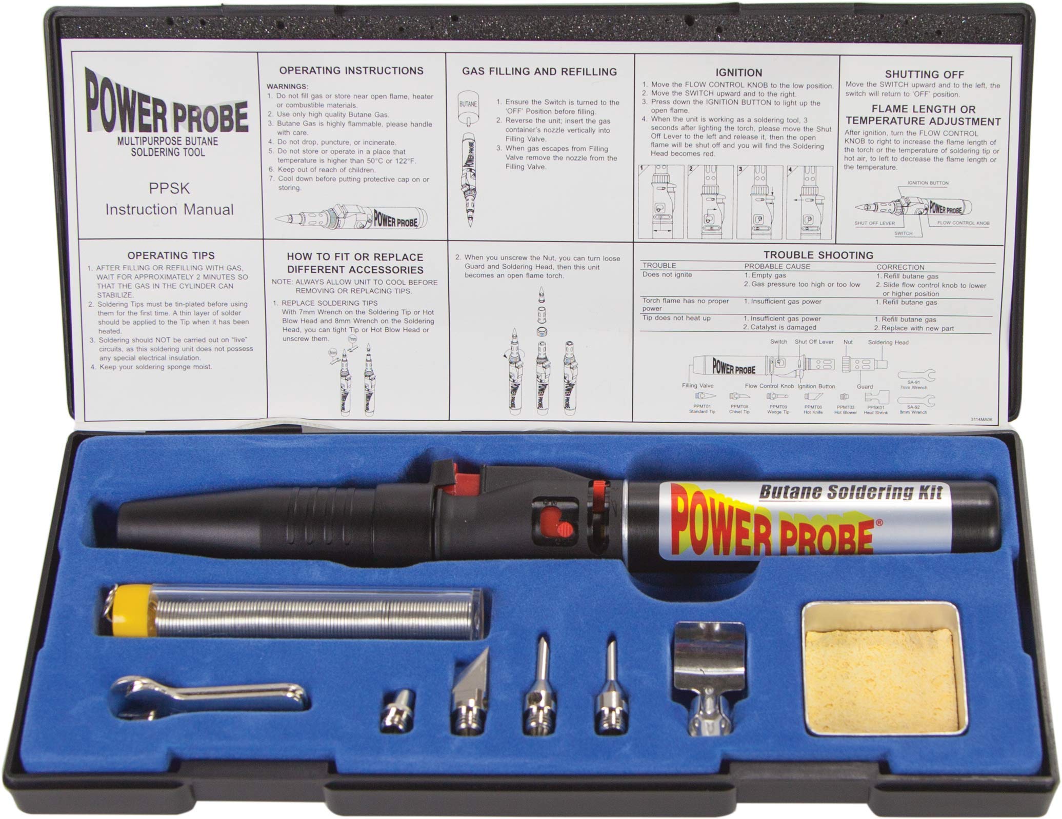 POWER PROBE Butane Soldering Kit (PPSK) [Automotive Diagnostic Car Test Tool, Easy Start Electronic Ignition, Adjustable Flame, with Multiple Tips, Black - Image 4