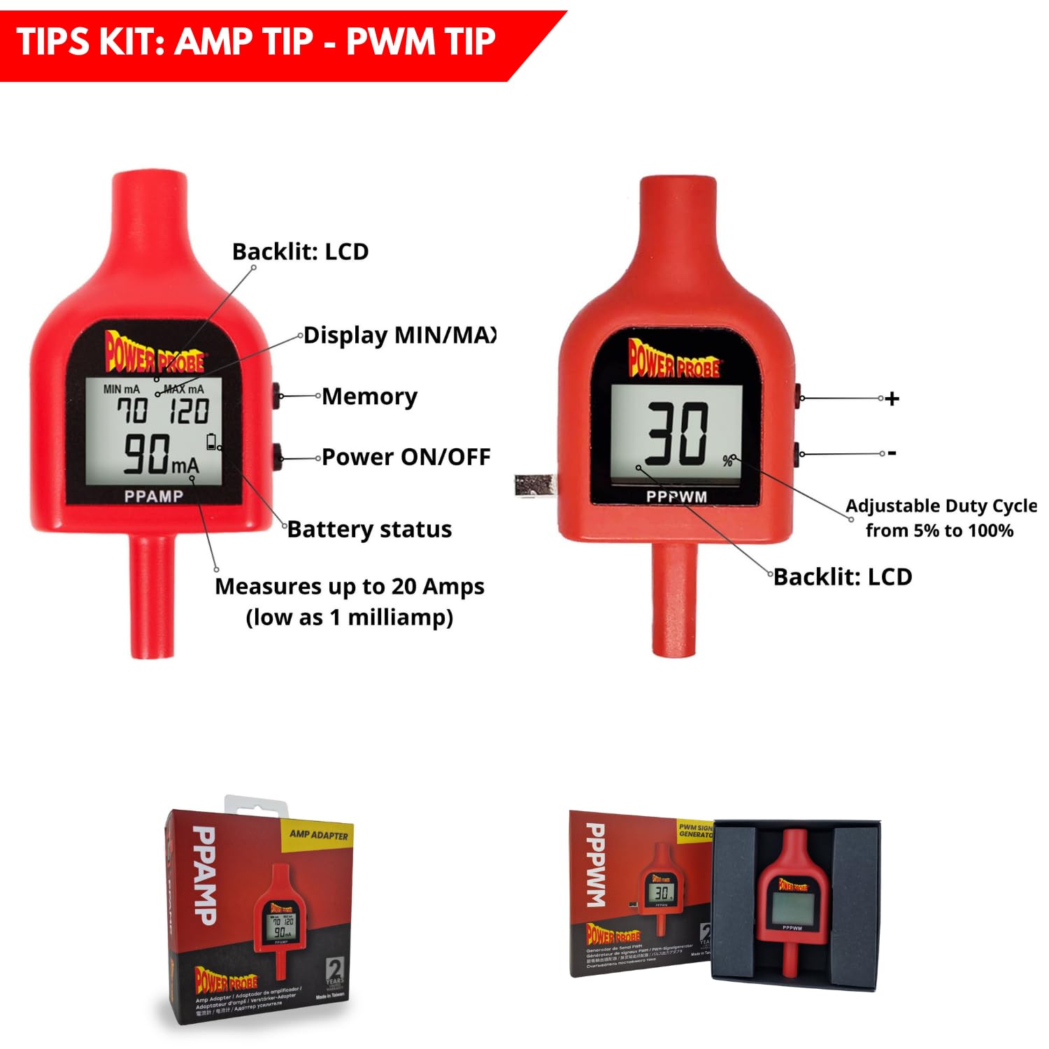 Power Probe Kit with Power Probe 4, Amperage Adapter Tip, and Pulse Modulation Width Adapter Tip for Automotive Electrical Diagnoses - Image 5